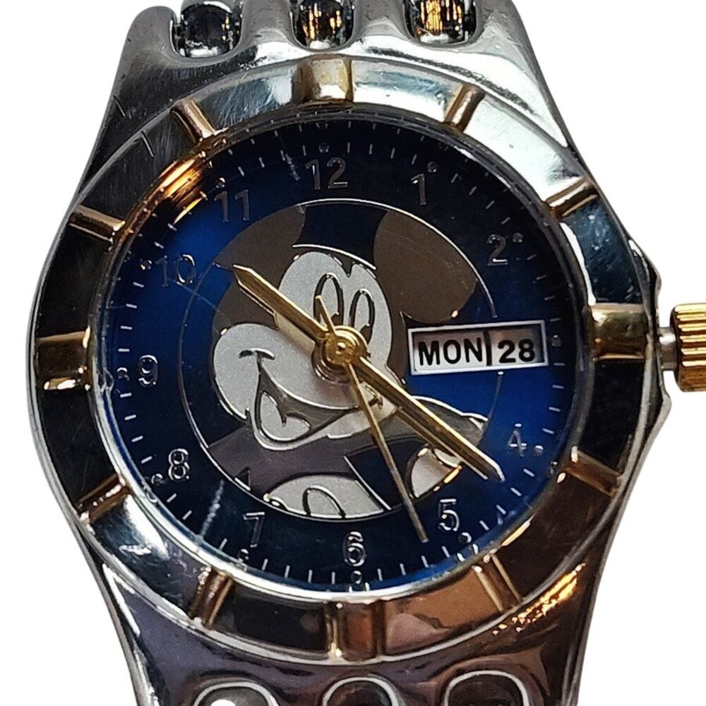 Disney Mickey Mouse Seiko Day Date Two Tone Blue Dial Watch